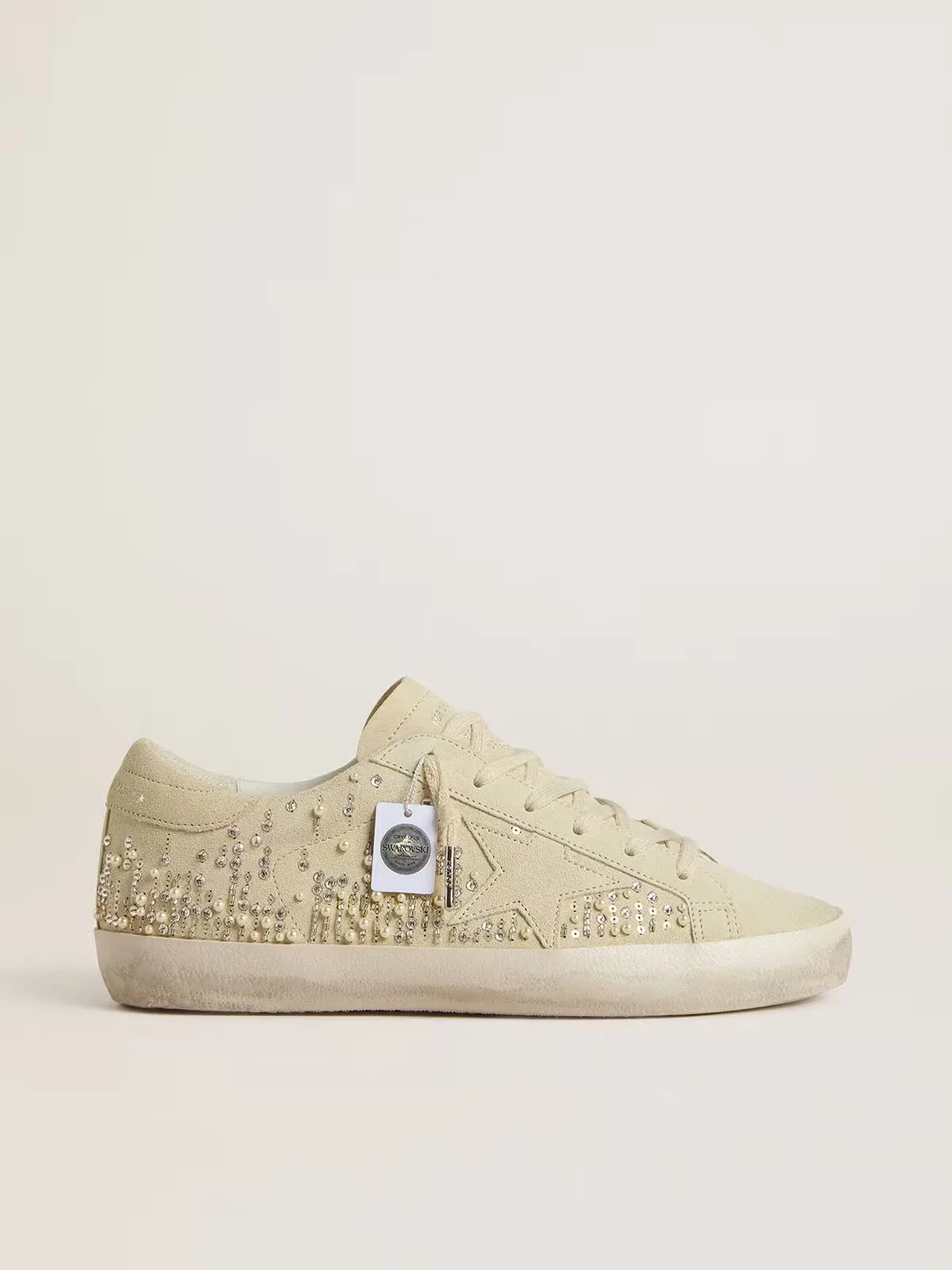 Golden Goose Women's Super-Star (Beige Suede, Pearls & Swarovski Crystals)