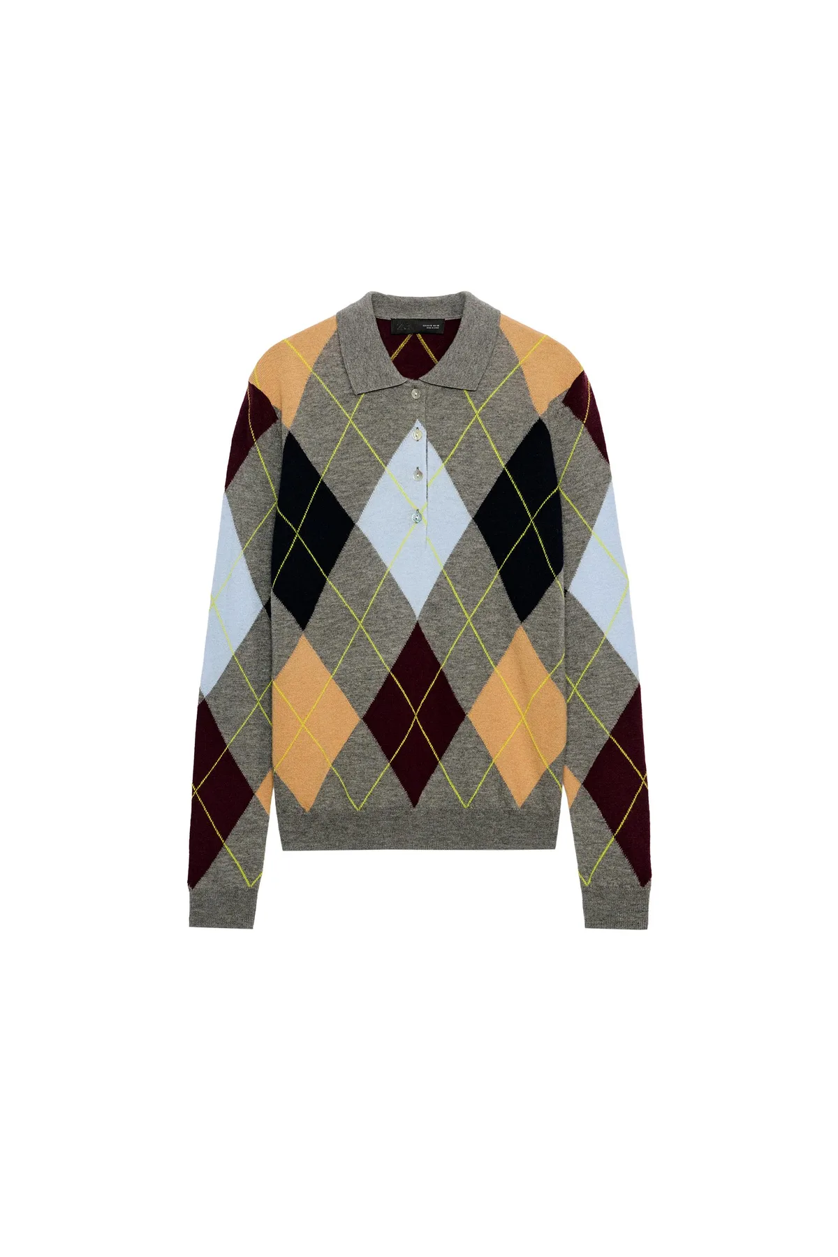 Zara 100% Wool Argyle Polo Jumper