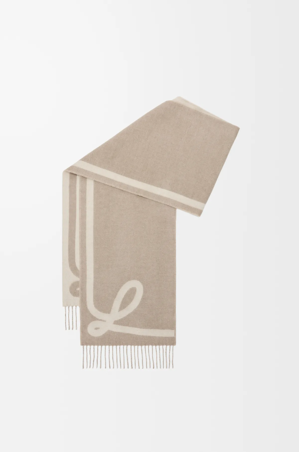 Loewe Scarf in Wool and Cashmere (Taupe/Ecru)
