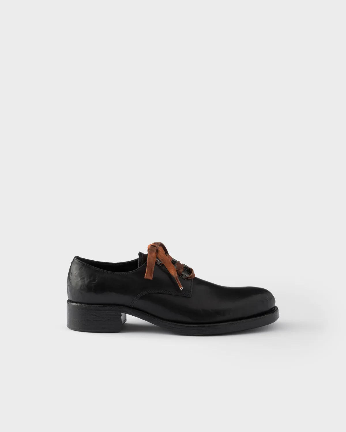 Prada Antiqued Leather Lace-Up Shoes (Black)